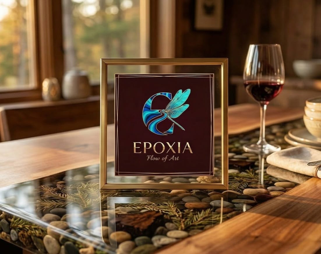 Stolik pomocniczy z naturalnym drewnem i żywicą