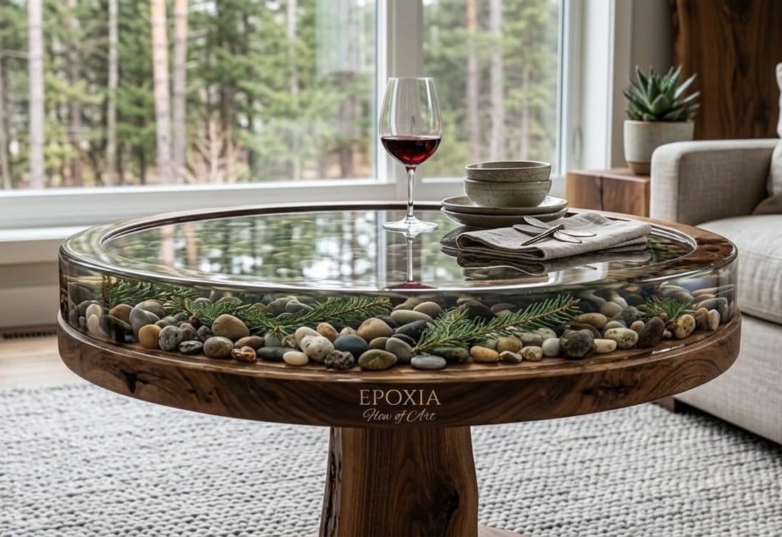 Drewniany stół z żywicą epoksydową – meble na zamówienie