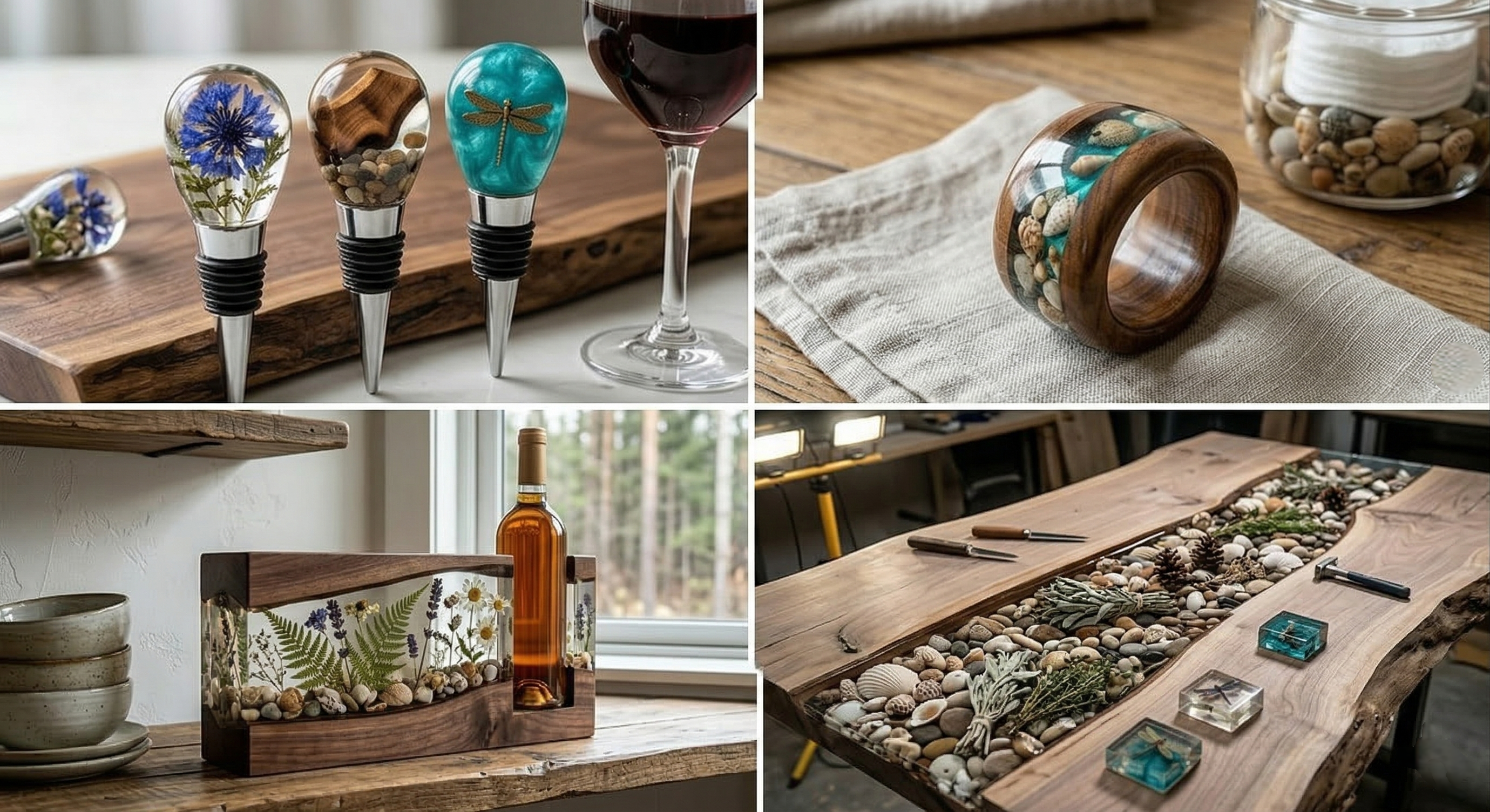 Kieliszek wina z naturą w żywicy